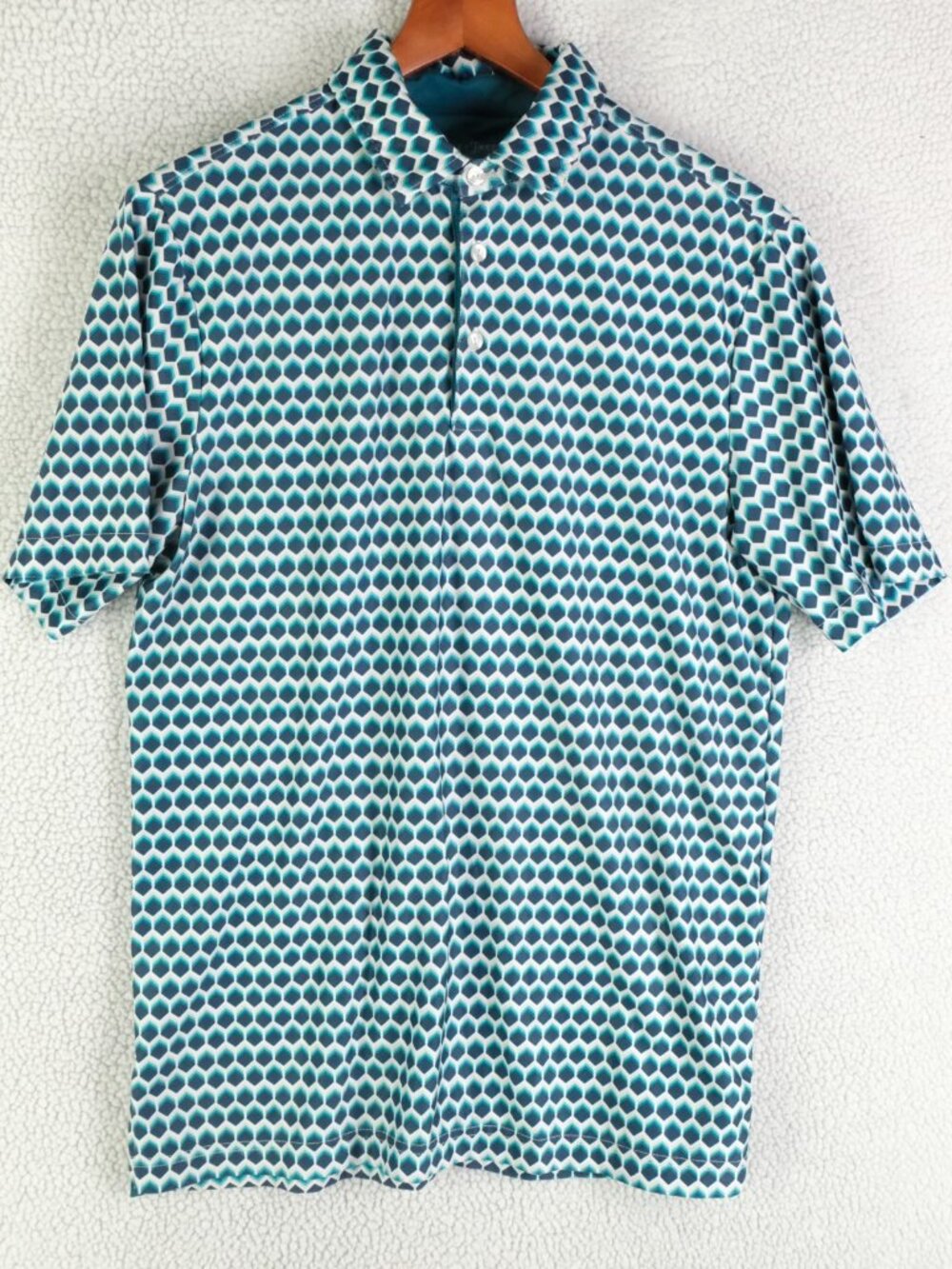 Hickey Freeman Polo Mens Small Green White Geometric Colorful Performance Golf